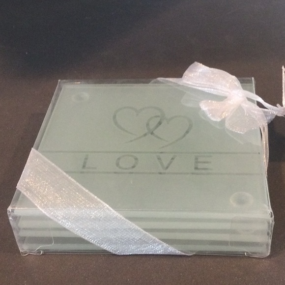 NWT LOVE etched Glass Coaster set - Picture 3 of 3